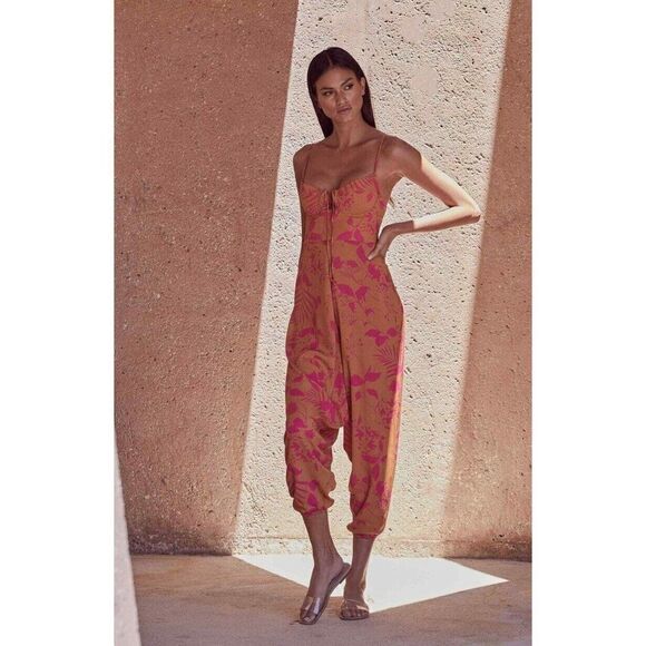 NEW FREE PEOPLE CASABLANCA CORSET JUMPSUIT X SUN BECOMES HER BRONZE RUBY - Picture 1 of 5